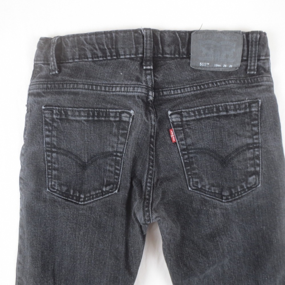 Levis 511 Jeans Youth Boys 12 (26x26) Black Slim Straight Adjustable Waist Denim